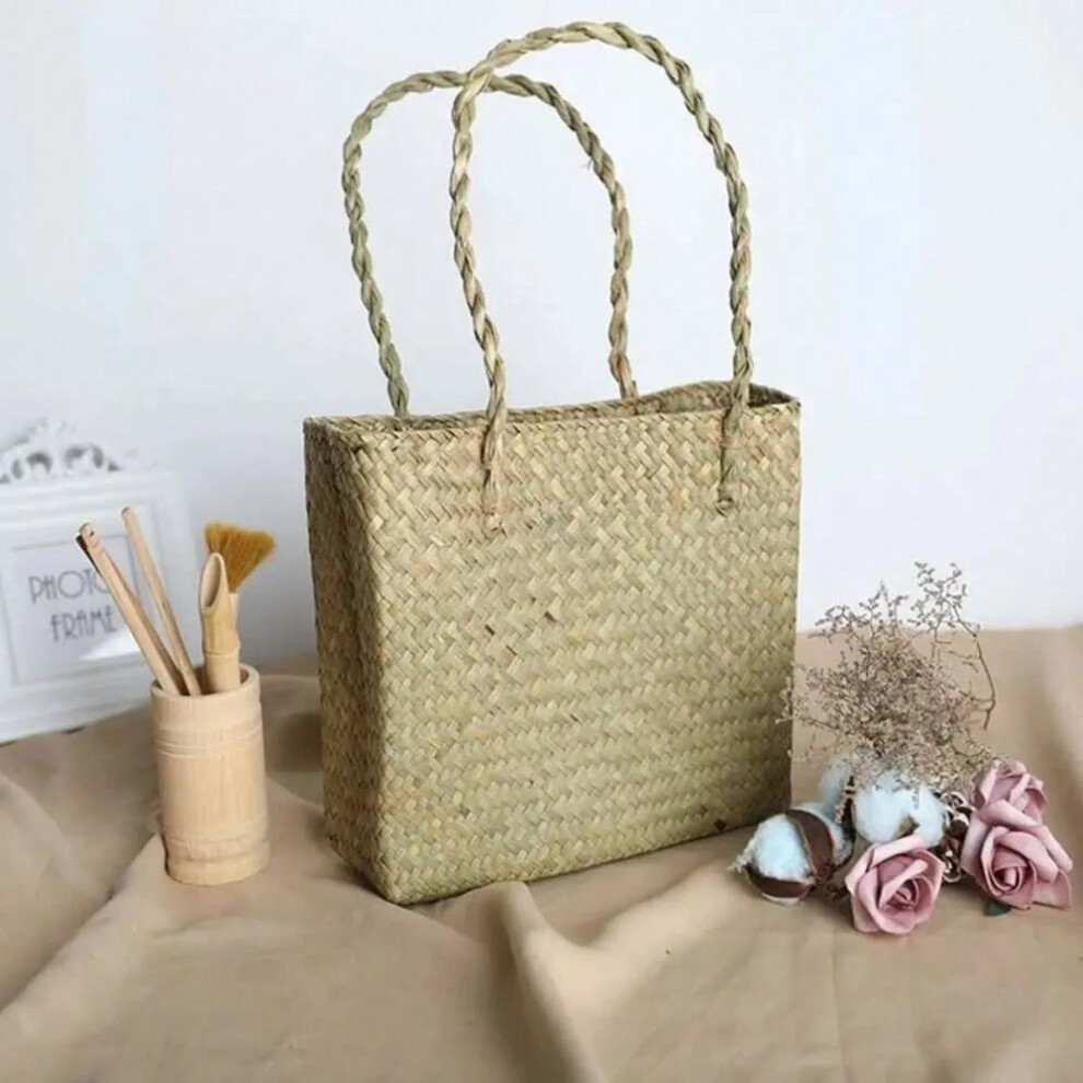 (3) Basket Straw Tote Bags for Women Rattan Handmade Beach Hand Bags Ladies Bamboo Woven Holiday Shoulder Bag