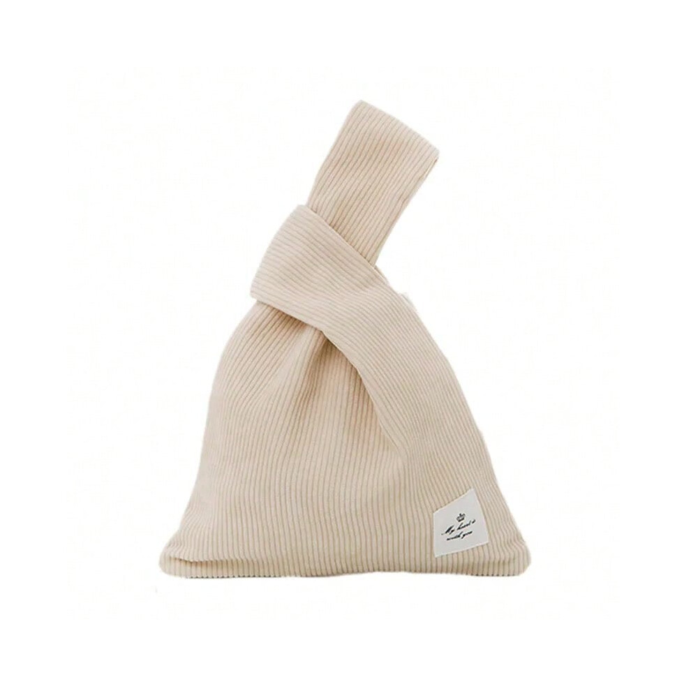 (Beige) Japanese Mini Knot Wrist Bag Corduroy Women Top Handle Bag Simple Purses Handbags Simple Lightweight Shopping Bag Phone Key Bag