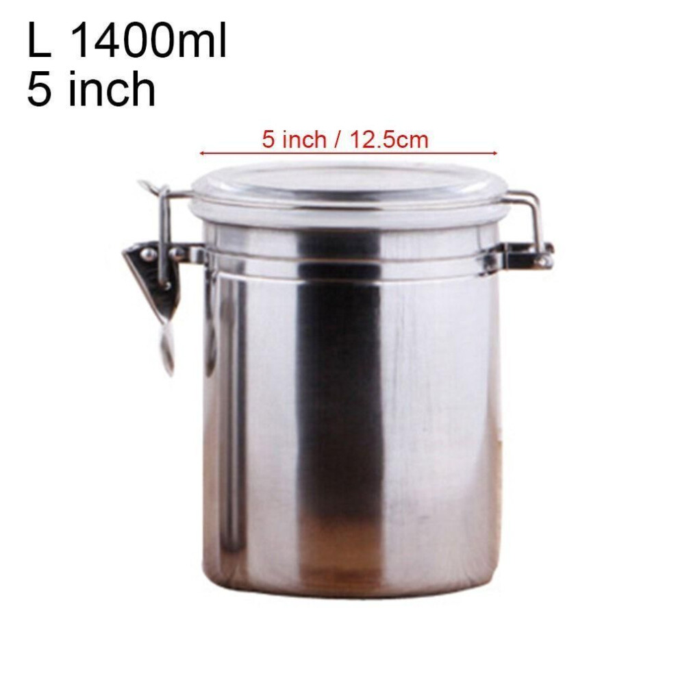 (5inch L 1400ml) 1pcs Airtight Stainless Steel Canister Holder Storage Bottles  For Coffee Flour Sugar Tea