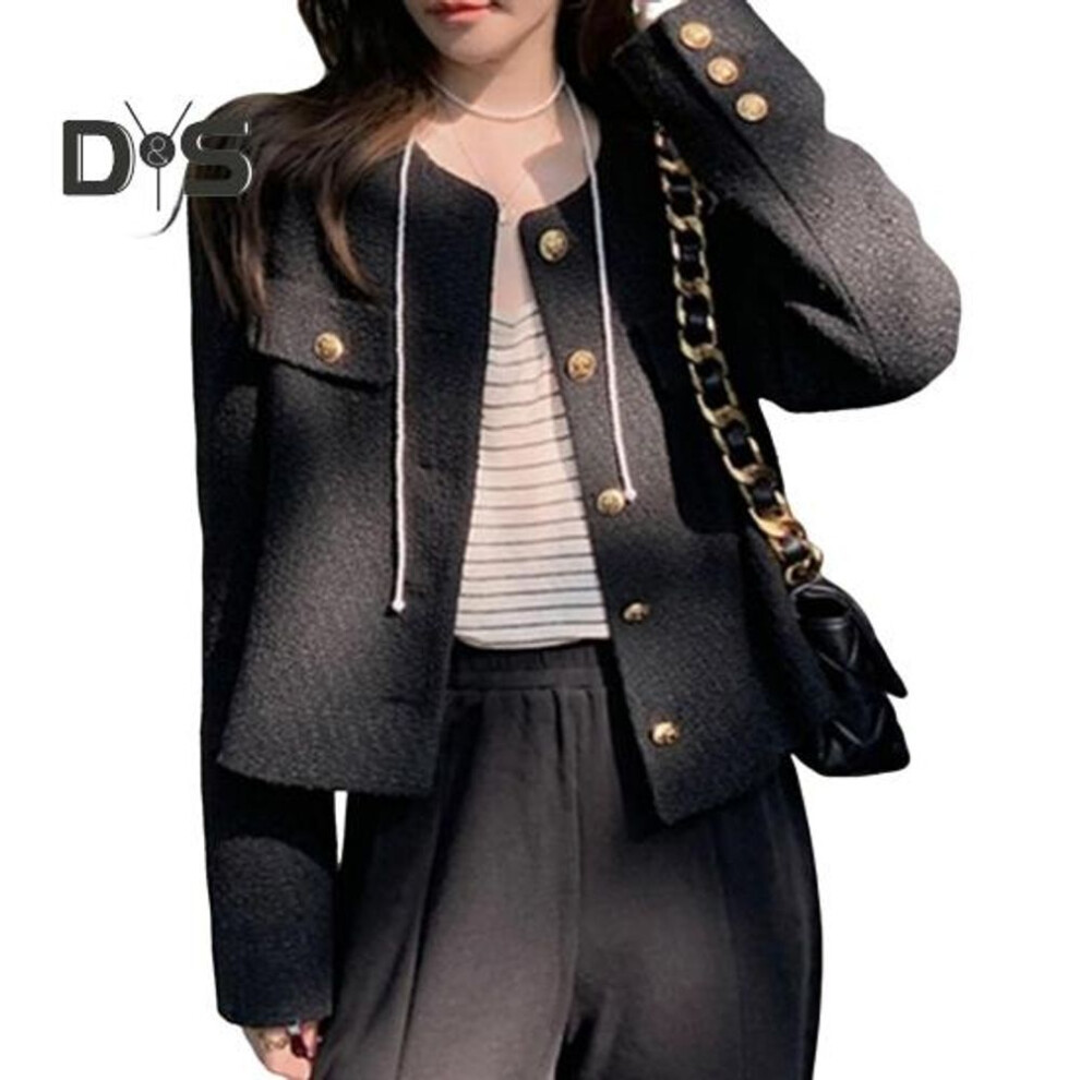 (black, XL) Fall Spring Women Coat Single-breasted Long Sleeves Solid Color Cardigan Loose Ol Commuting Style Dating Shopping Jacket