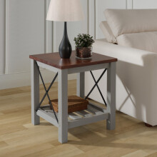 Mercers Furniture Cottage Grey Painted Pine Lamp Table – Wooden Side Table with Storage Shelf – 60H x 50W x 50D cm