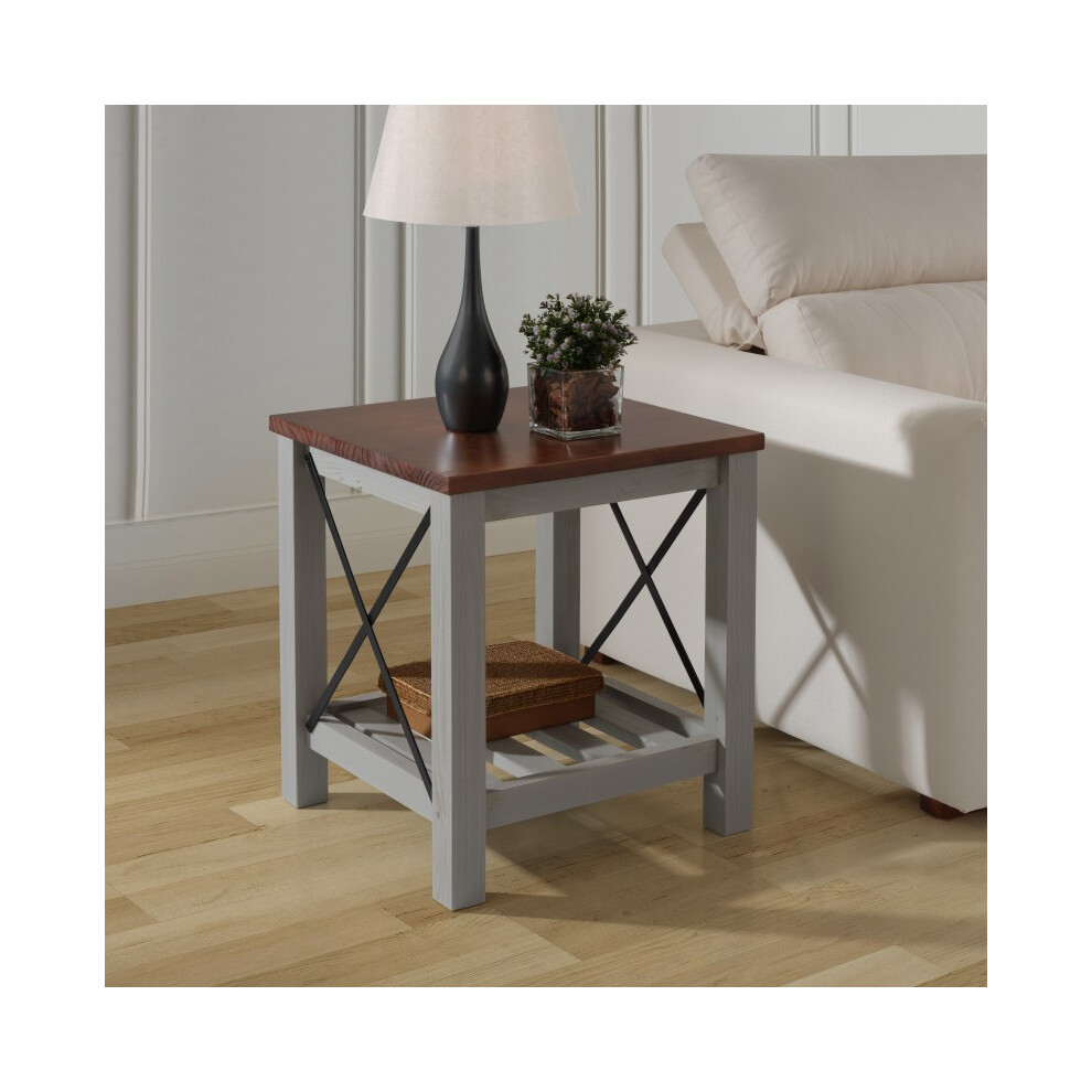 Mercers Furniture Cottage Grey Painted Pine Lamp Table – Wooden Side Table with Storage Shelf – 60H x 50W x 50D cm