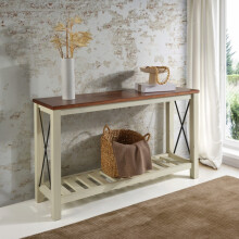 Mercers Furniture Cottage White/Cream Painted Pine Console Hallway Sideboard Table – Wooden with Storage Shelf – 81H x 132W x 36D cm