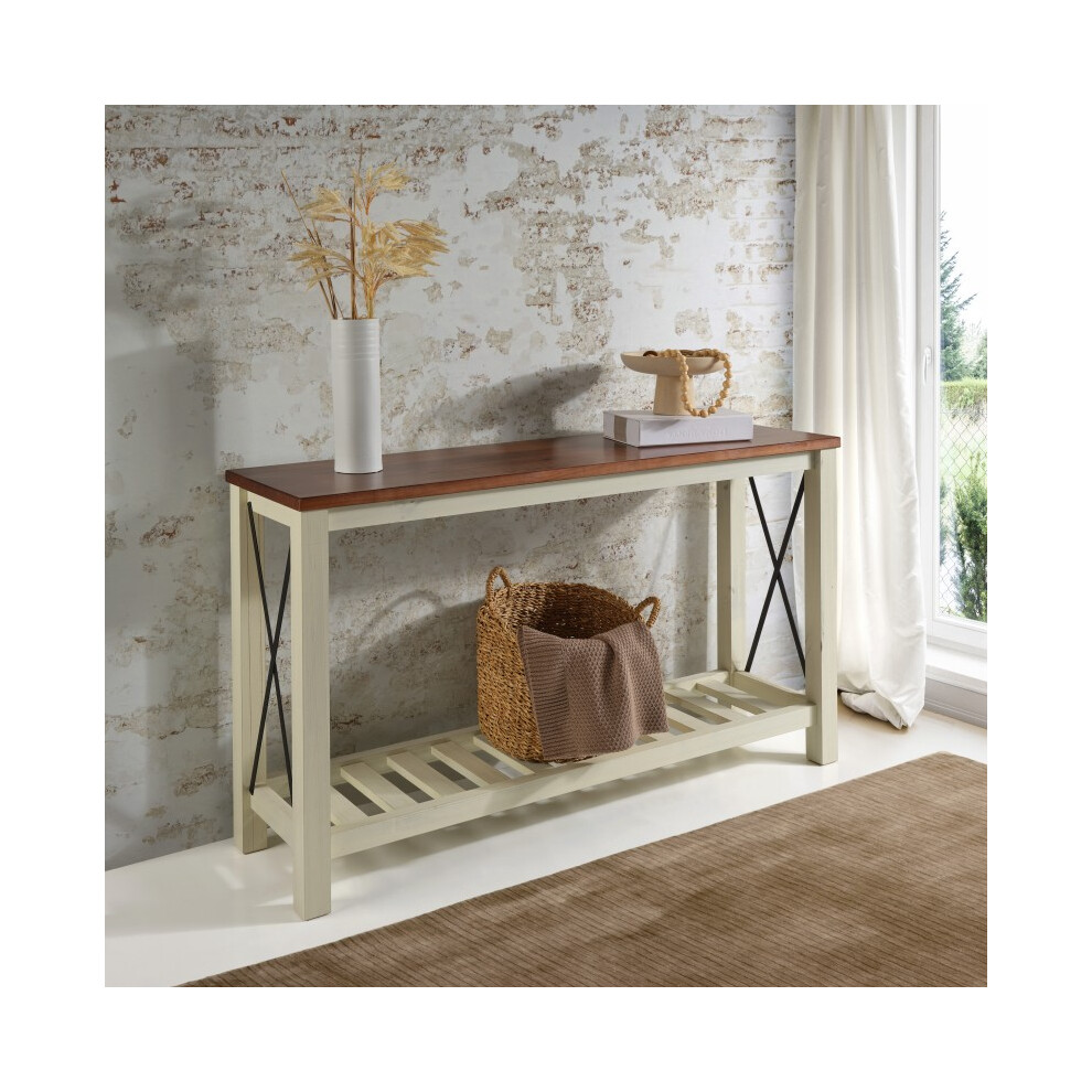 Mercers Furniture Cottage White/Cream Painted Pine Console Hallway Sideboard Table – Wooden with Storage Shelf – 81H x 132W x 36D cm