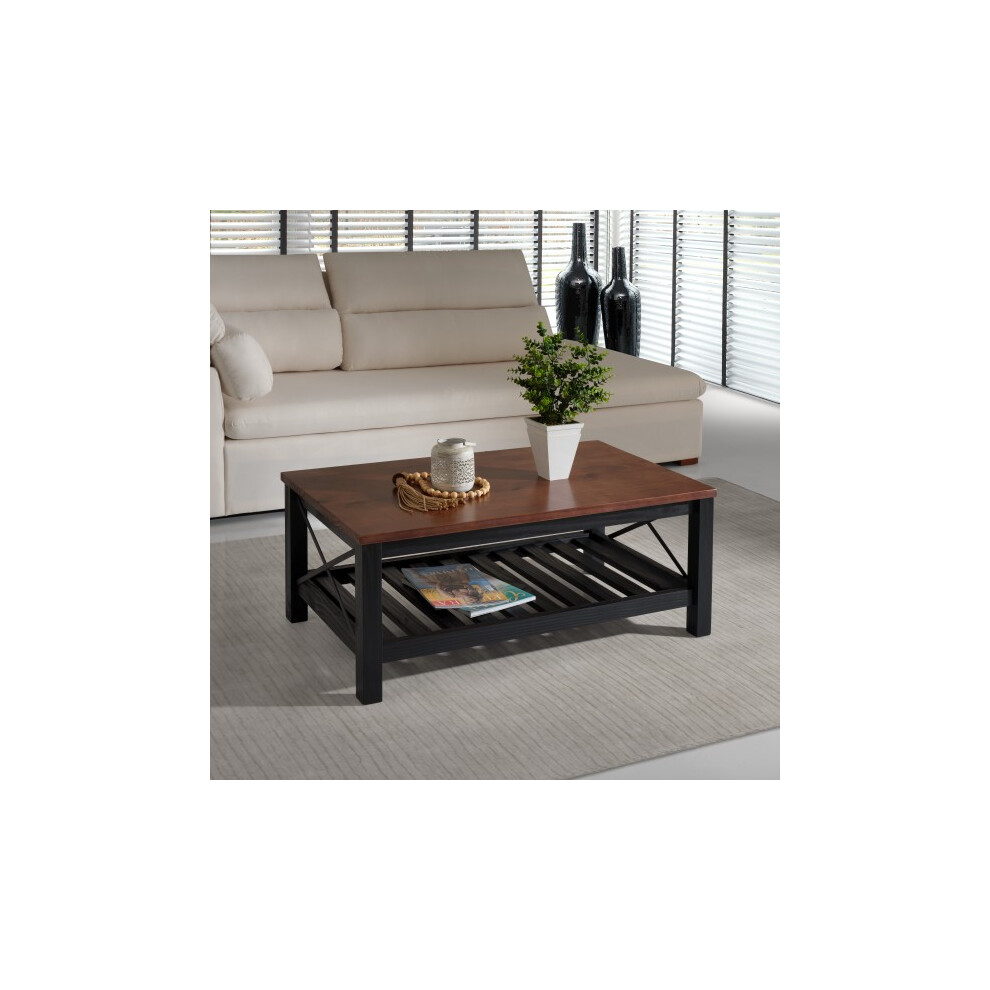 Mercers Furniture Cottage Black Painted Pine Coffee Table – Wooden with Storage Shelf – 46H x 107W x 61D cm