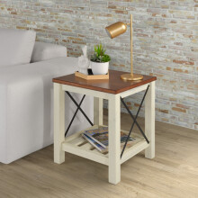 Mercers Furniture Cottage White/Cream Painted Pine Lamp Table – Wooden Side Table with Storage Shelf – 60H x 50W x 50D cm