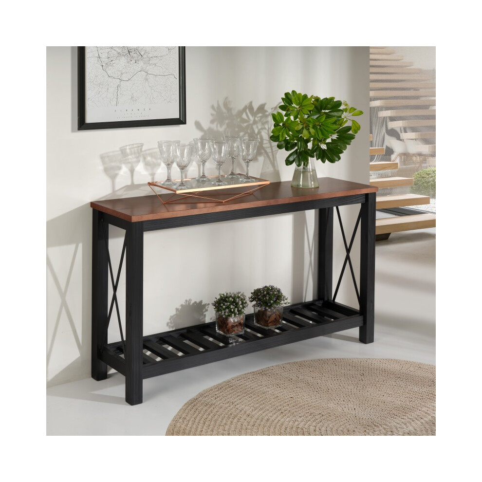 Mercers Furniture Cottage Black Painted Pine Console Hallway Sideboard Table – Wooden with Storage Shelf – 81H x 132W x 36D cm