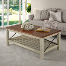 Mercers Furniture Cottage White/Cream Painted Pine Coffee Table – Wooden with Storage Shelf – 46H x 107W x 61D cm