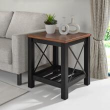 Mercers Furniture Cottage Black Painted Pine Lamp Table – Wooden Side Table with Storage Shelf – 60H x 50W x 50D cm