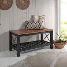 Mercers Furniture Cottage Black Painted Pine Bench – Wooden with Slatted Storage Shelf – 59H x 107W x 42D cm
