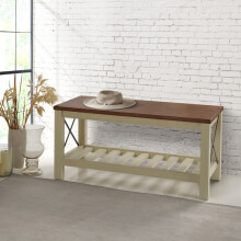 Mercers Furniture Cottage White/Cream Painted Pine Bench – Wooden with Slatted Storage Shelf – 59H x 107W x 42D cm