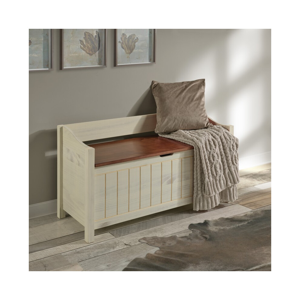 Mercers Furniture Cottage White/Cream Painted Pine Bench – Wooden with Storage – 59H x 107W x 42D cm