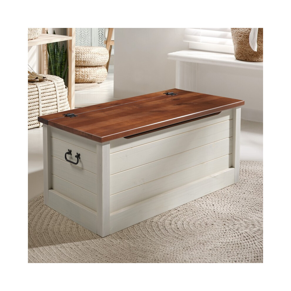Mercers Furniture Cottage White/Cream Painted Pine Blanket Box Storage Chest – Wooden – 45H x 90W x 48D cm