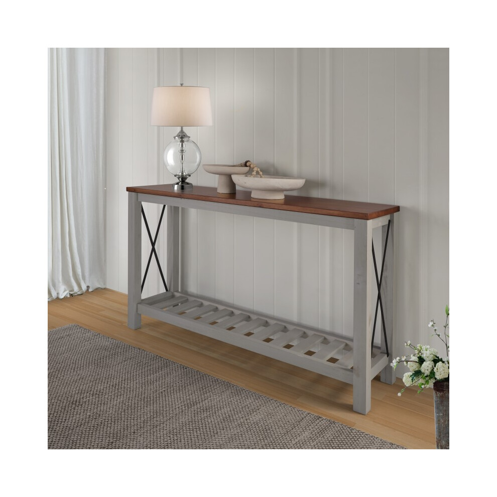 Mercers Furniture Cottage Grey Painted Pine Console Hallway Sideboard Table – Wooden with Storage Shelf – 81H x 132W x 36D cm