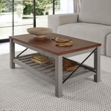 Mercers Furniture Cottage Grey Painted Pine Coffee Table – Wooden with Storage Shelf – 46H x 107W x 61D cm