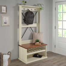 Mercers Furniture Cottage White/Cream Painted Pine Hall Tree Coat Rack – Wooden with Storage Shelf – 171H x 80W x 44D cm