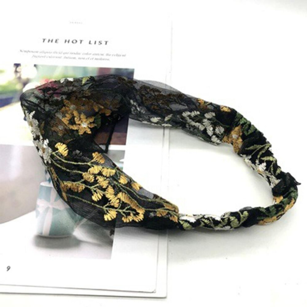 (gold) Wide-brimmed Face Wash Korean Lace Floral Hair Band Headdress Turban Headband Hair Accessories