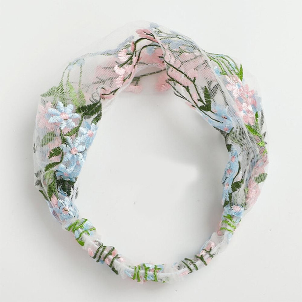 (blue) Wide-brimmed Face Wash Korean Lace Floral Hair Band Headdress Turban Headband Hair Accessories