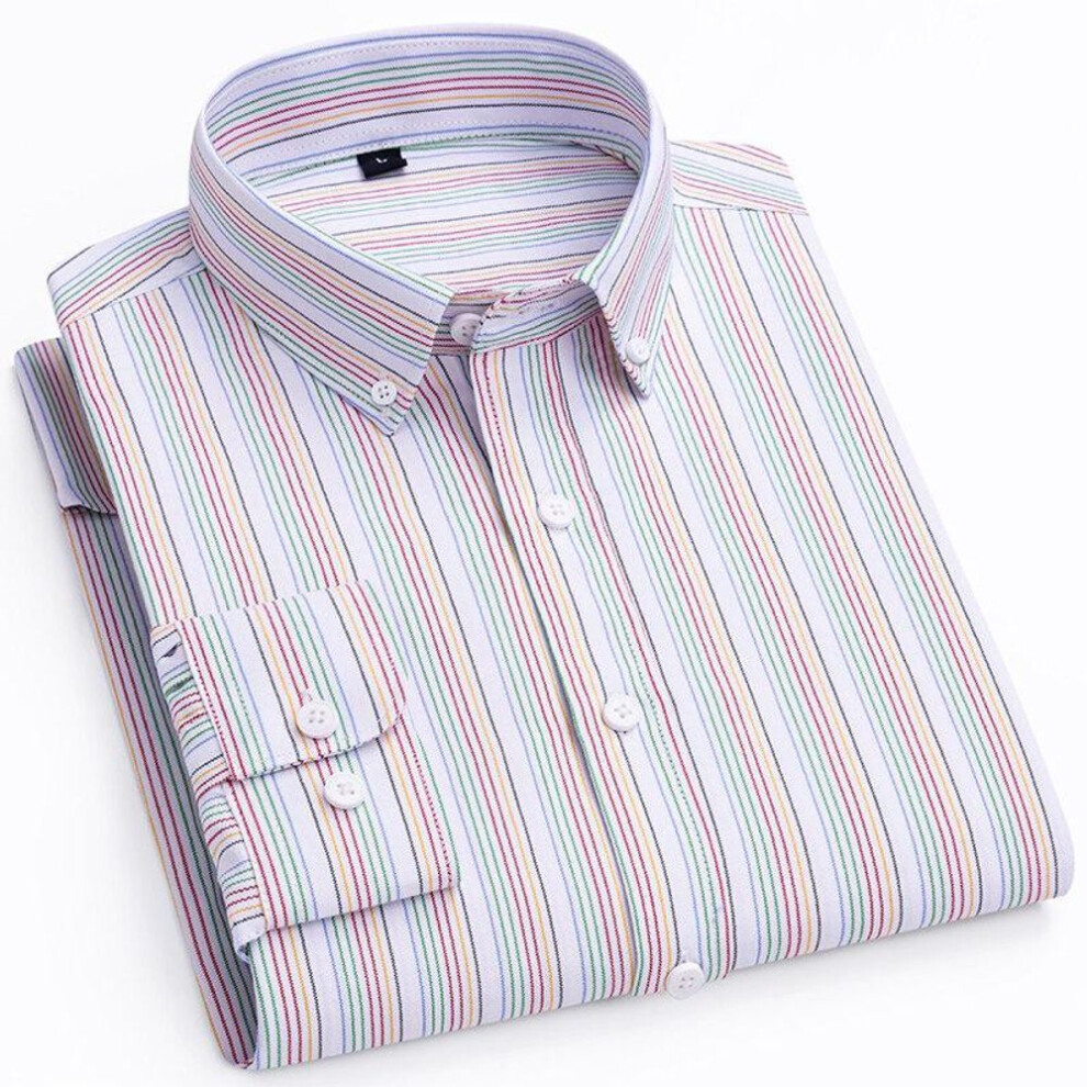 (XL, beige) Spring Autumn Men's Business Casual Shirts Fashion Striped Long Sleeve Square Collar Oxford Textile Shirt Male Tops Plus Size