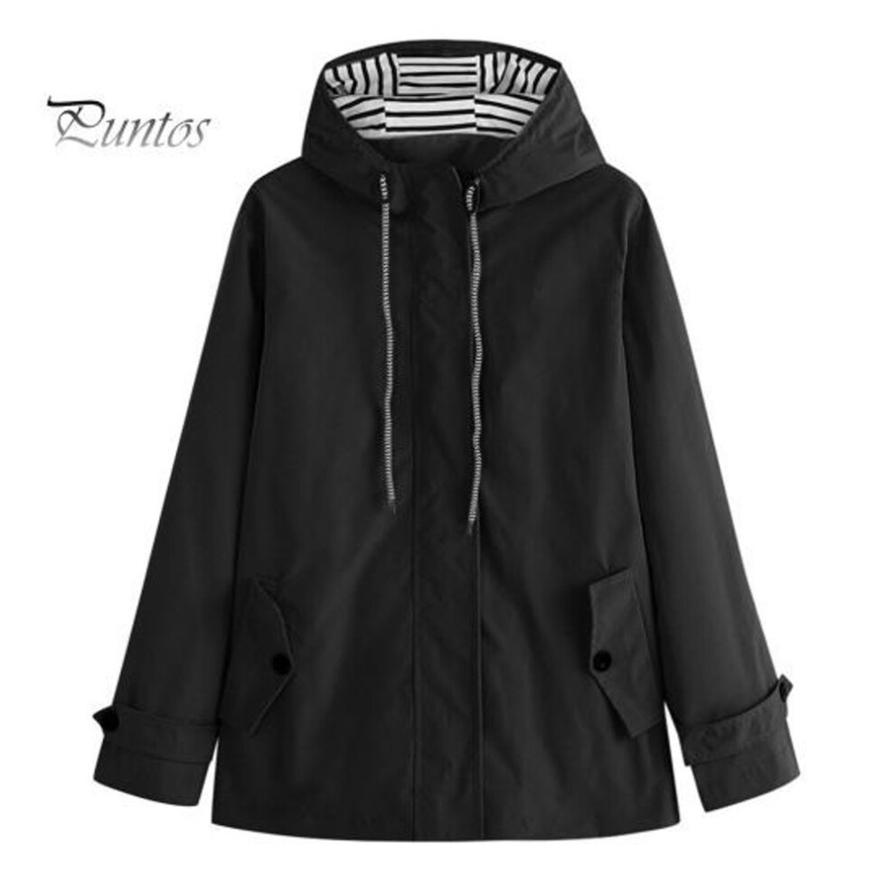 (black, L) Waterproof Unisex Jacket Hooded Long Sleeve Zipper Placket Men Women Windproof Raincoat Hiking Camping Outdoor Coat