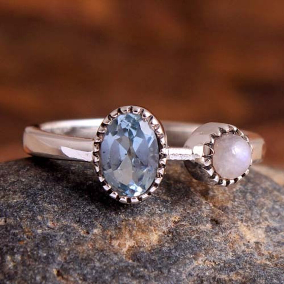 (blue, 7.5) Blue Topaz Ring, Handmade Jewelry, 925 Sterling Silver, Women Jewelry, Gifts For Her, Moonstone Ring, Gemstone Jewelry