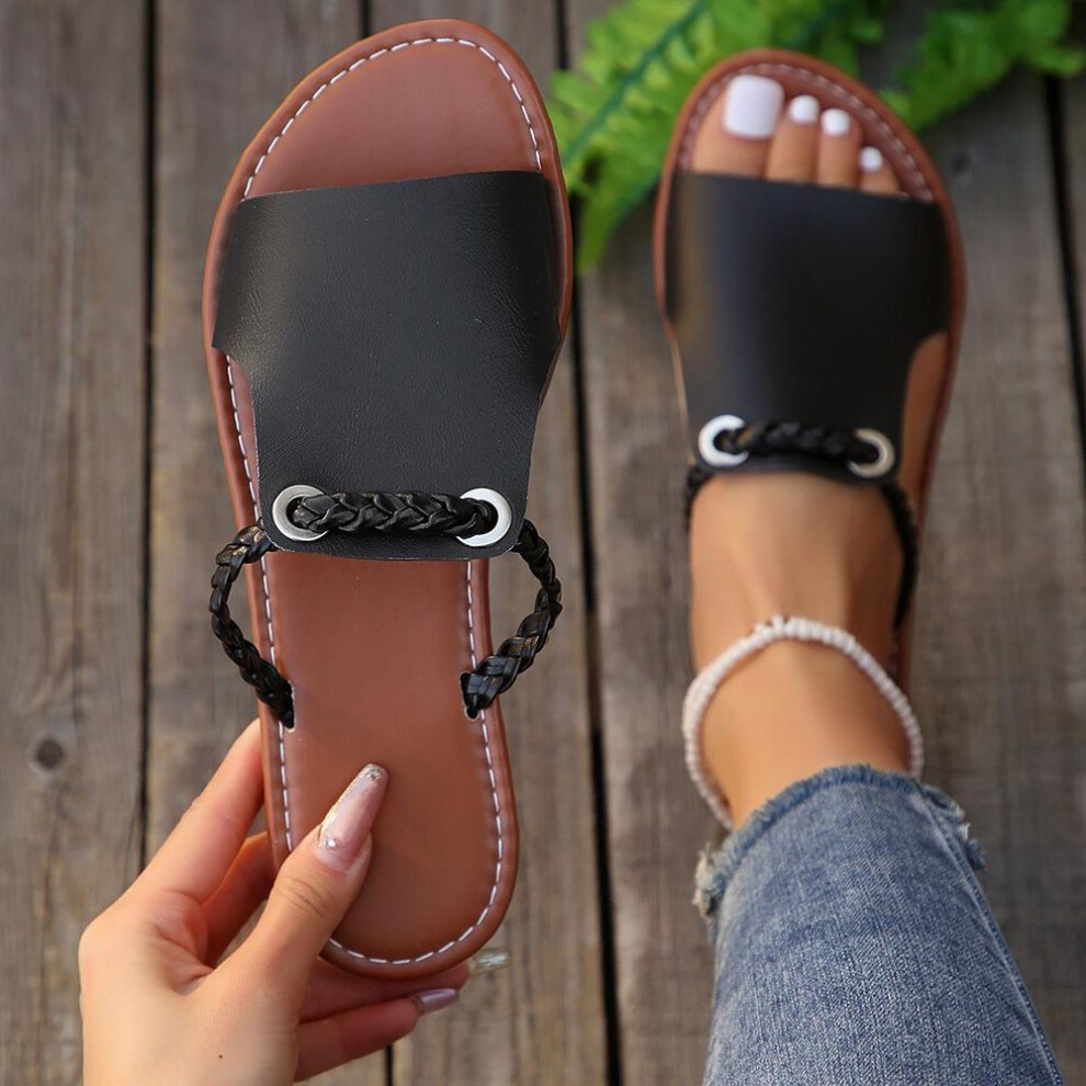 (black, 38) Women Leather Flip Flops Slippers Women's Summer Fashion Flats Sandals Slippers