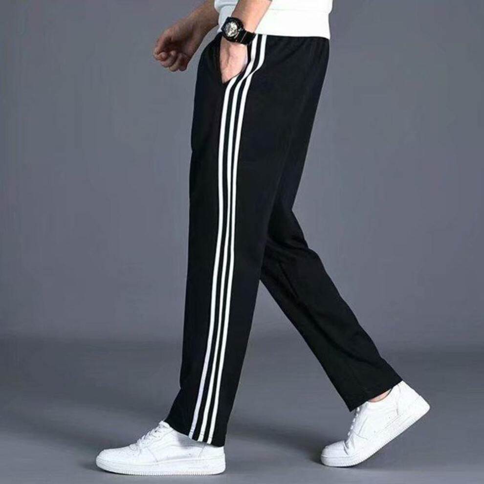 (black, XL) Men's Korean-style Striped Wide-leg Sweatpants: Spring/summer Casual, Trendy, Loose-fit Sports Trousers