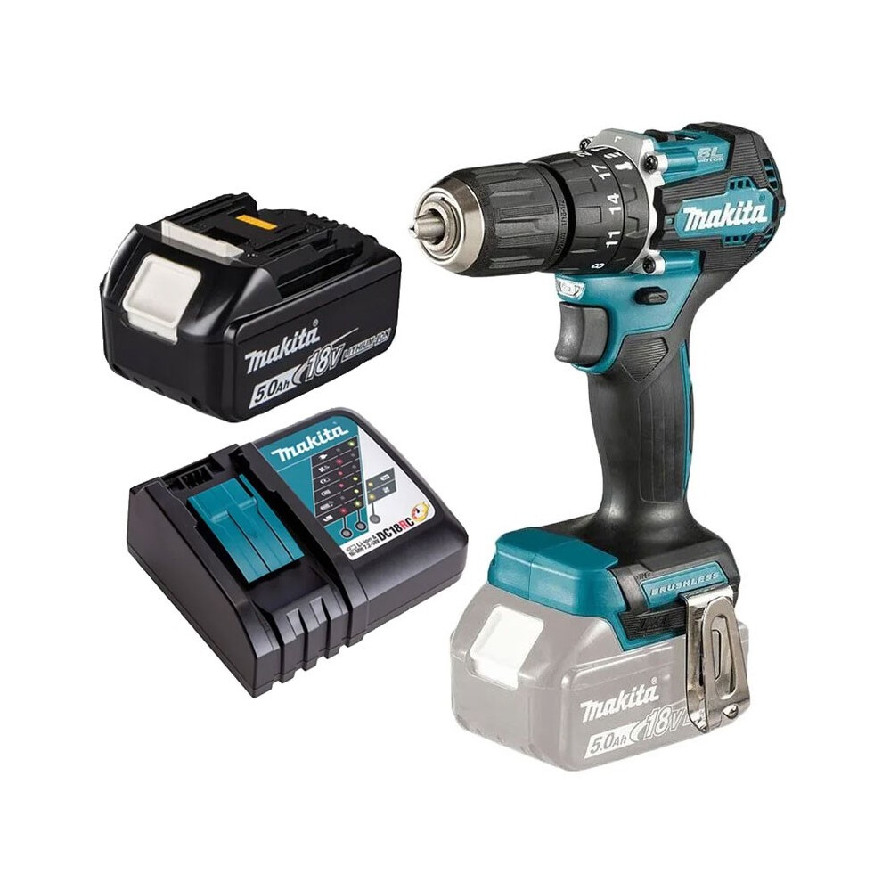 Makita DHP487RTX4 18V LXT Lithium Brushless Combi Hammer Drill Sub Compact 1x5AH
