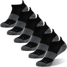 FOOTPLUS Running Compressiekousen, Unisex Enkel Golf Tennis Joggen Wandelen Geen Zweetvoeten Basketbal Gym Gedempte Zool Werksokken, 6 Paar Zwart,
