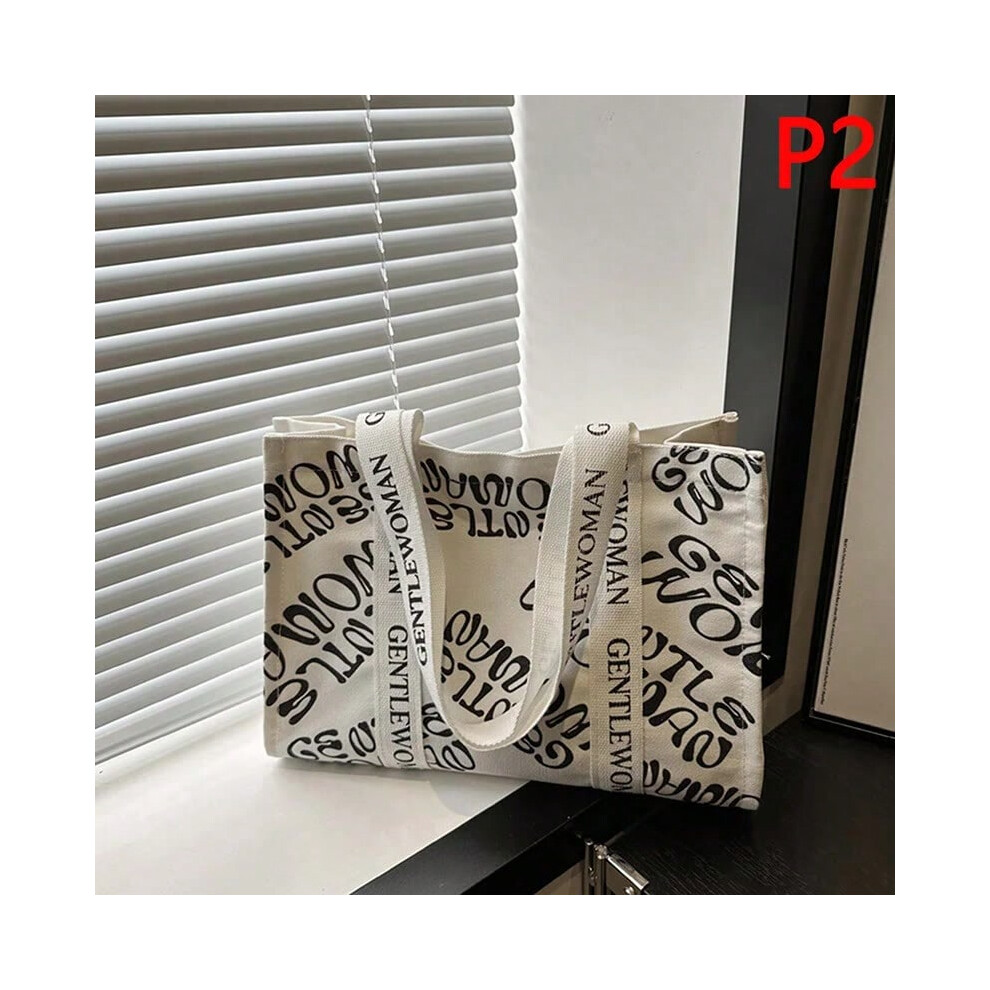 (2) Women's Large Capacity Shoulder Bags Shopping Bags Stylish Personality Letter Travel Canvas Handbags Gentlewoman Tote Bags