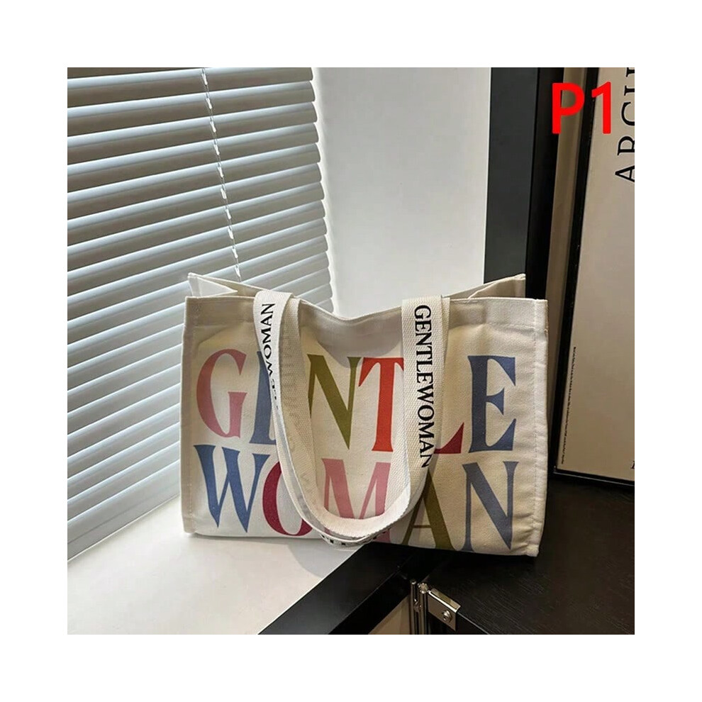(1) Women's Large Capacity Shoulder Bags Shopping Bags Stylish Personality Letter Travel Canvas Handbags Gentlewoman Tote Bags