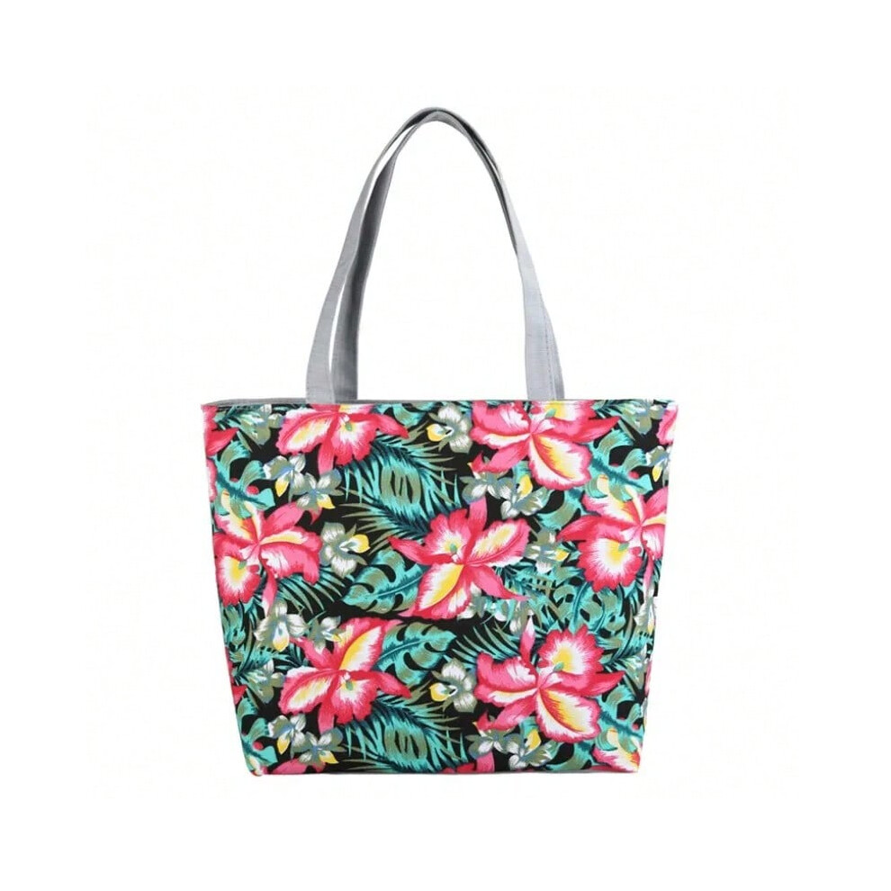 (green) Women's Handbag Foral Printed Large Capacity Cotton Canvas Portable Female Shoulder Bag Casual Beach Bags ECO Reusable 2021 New