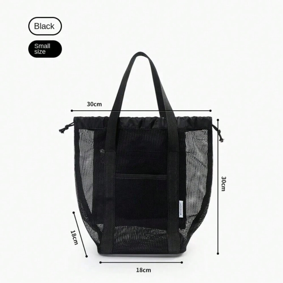 (Black-L, Extra Large) Portable Mesh Drawstring Wash Bag Handbag Large Capacity Beach Bag Foldable Travel Cosmetic Bag Organizer Swimming Storage Bag