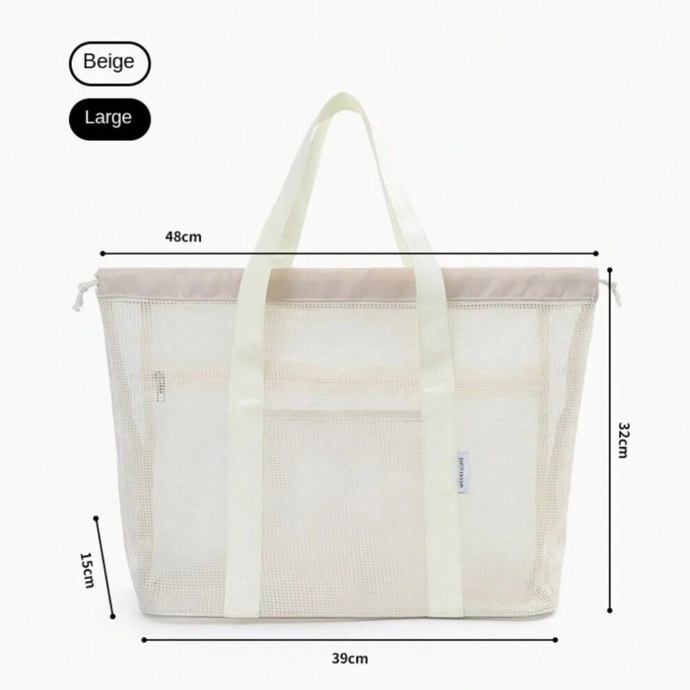 (White-S, Extra Large) Portable Mesh Drawstring Wash Bag Handbag Large Capacity Beach Bag Foldable Travel Cosmetic Bag Organizer Swimming Storage Bag