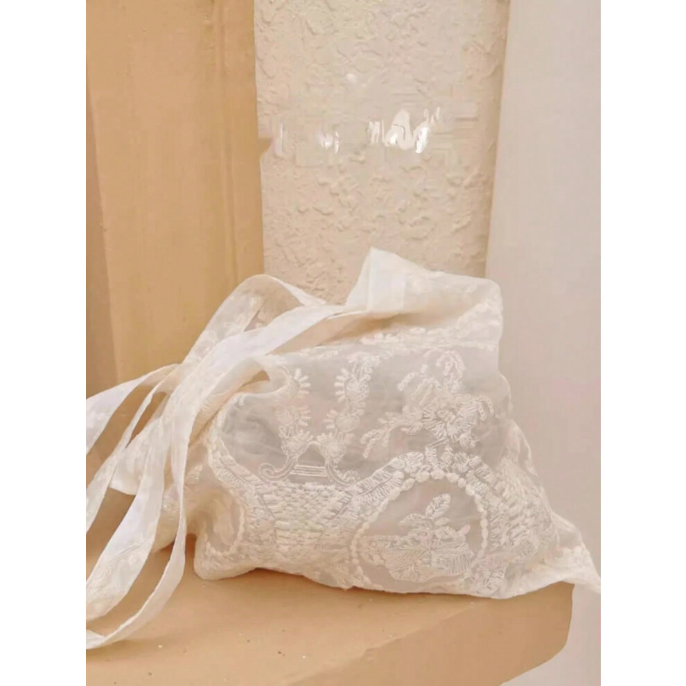 (White Style) Handmade Embroidered Lace op Bag European Organza Handbag Retro New Chinese Sle Cotton Cloth Tote Bag for Casual Use
