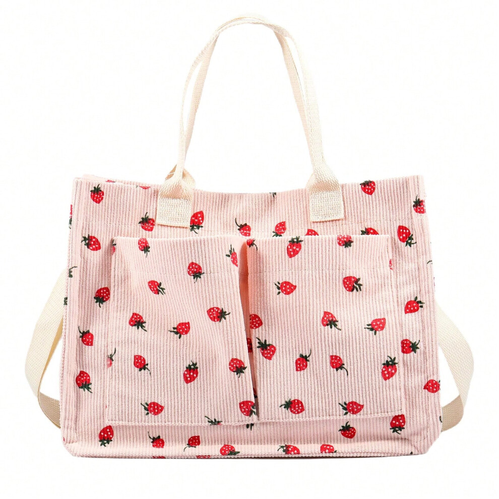 (pink) Tote Bag Cute Strawberry Patched Purse for Women Fabric Large Capacity Tote Purse Enduring Tote Bag with Adjustable Shoulder