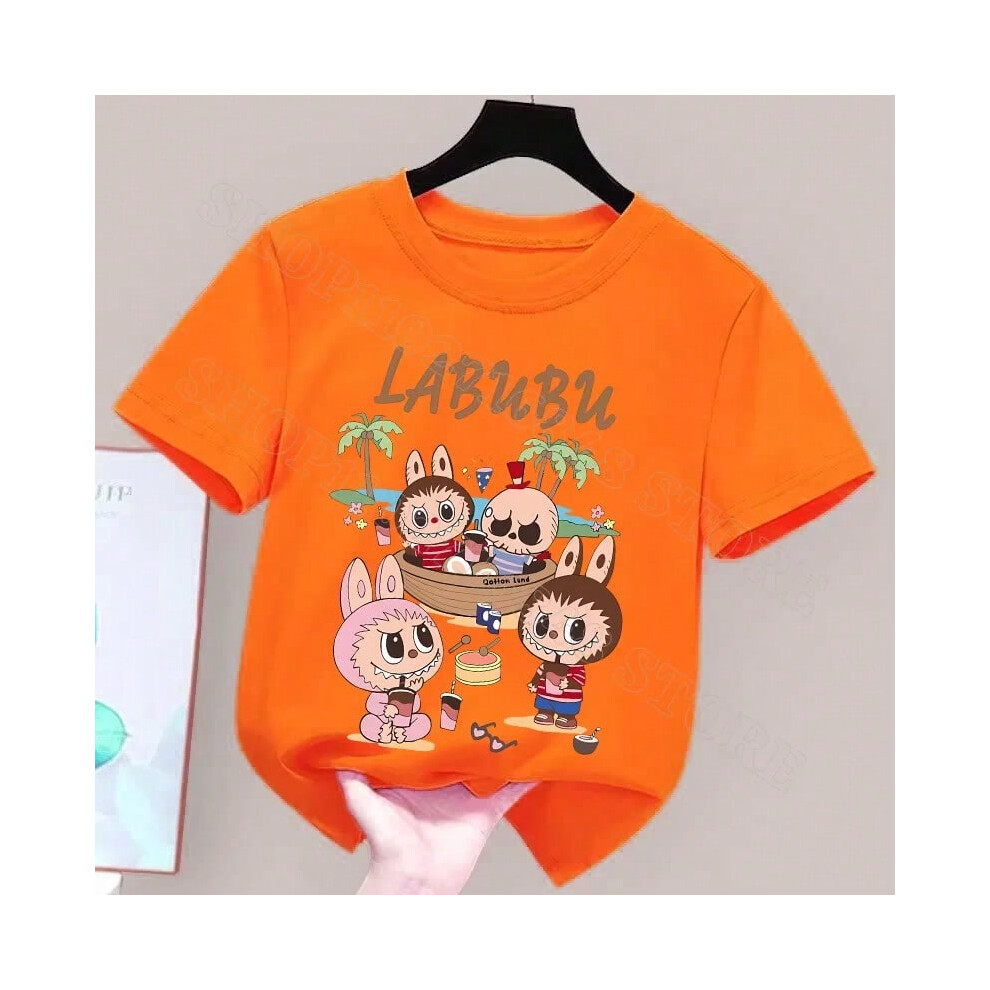 (LBB112-1, 150cm) New Labubu Kids Clothes Cotton T-shirts Boys Girls Tops Cool Fashion Comfortable Cartoon Anime Graphic Print T Shirt Party Gifts