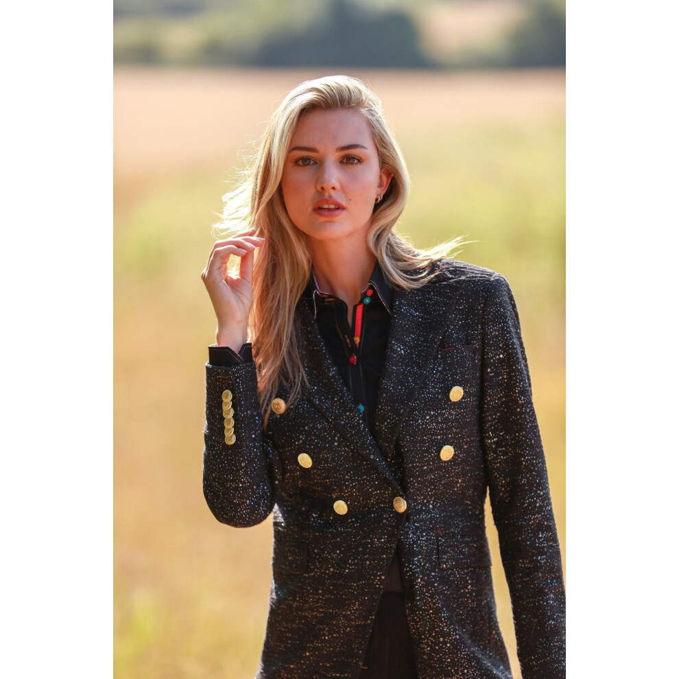 (Black) CLAUDIO LUGLI MIDNIGHT SPARKLE DOUBLE BREASTED PRINTED WOMENS JACKET-16.0-Black-image-OPC-PHDXYYD-NEW