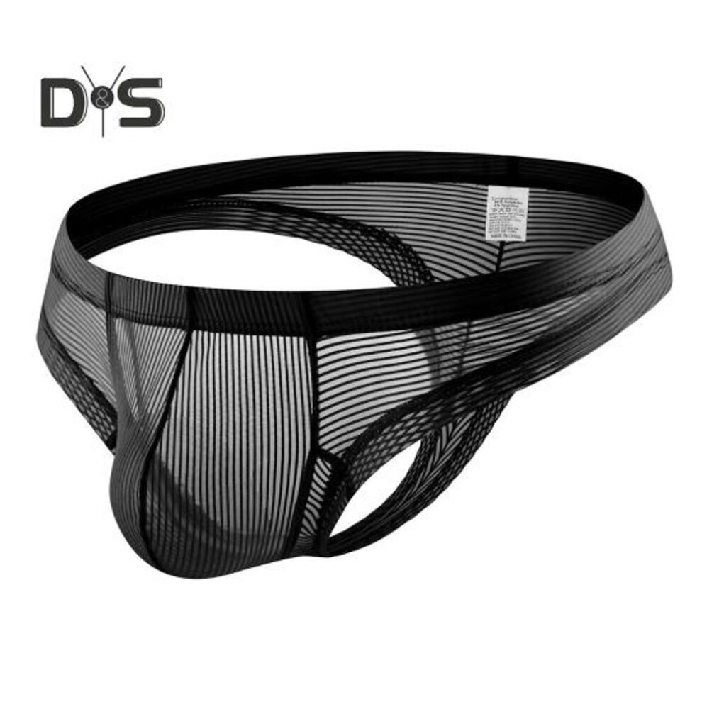 (M, black) Men Thong Low Rise Elastic Waist U-convex Briefs Solid Color See-through Smooth Lines Thin Panties Daily Wear