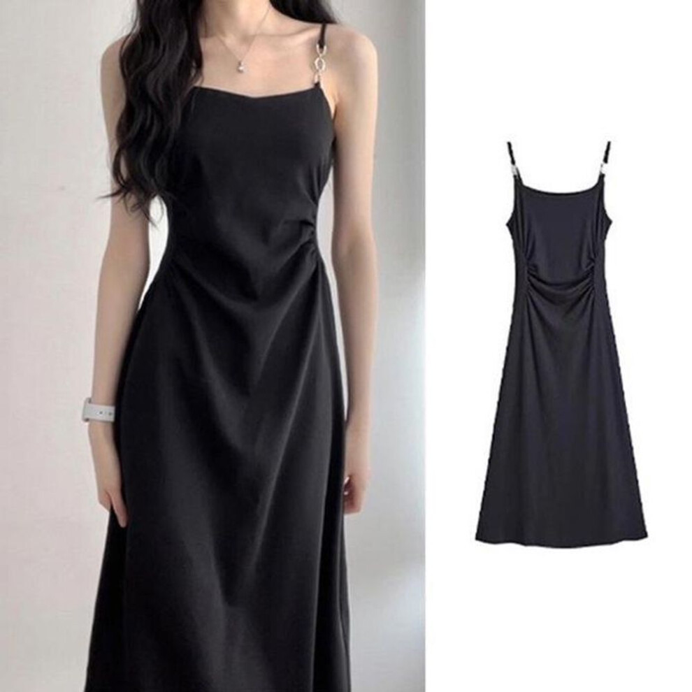 (black, XXL) Women's Summer 2025 Black Suspender Dress - Slimming, High-end, Hepburn Style Little Black Dress
