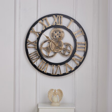 58CM Vintage Wall Clock with Roman Numeral Metal, Gold