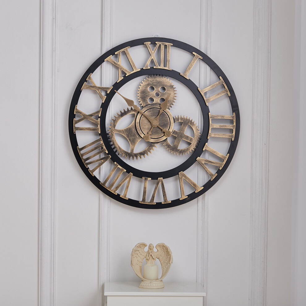 58CM Vintage Wall Clock with Roman Numeral Metal, Gold