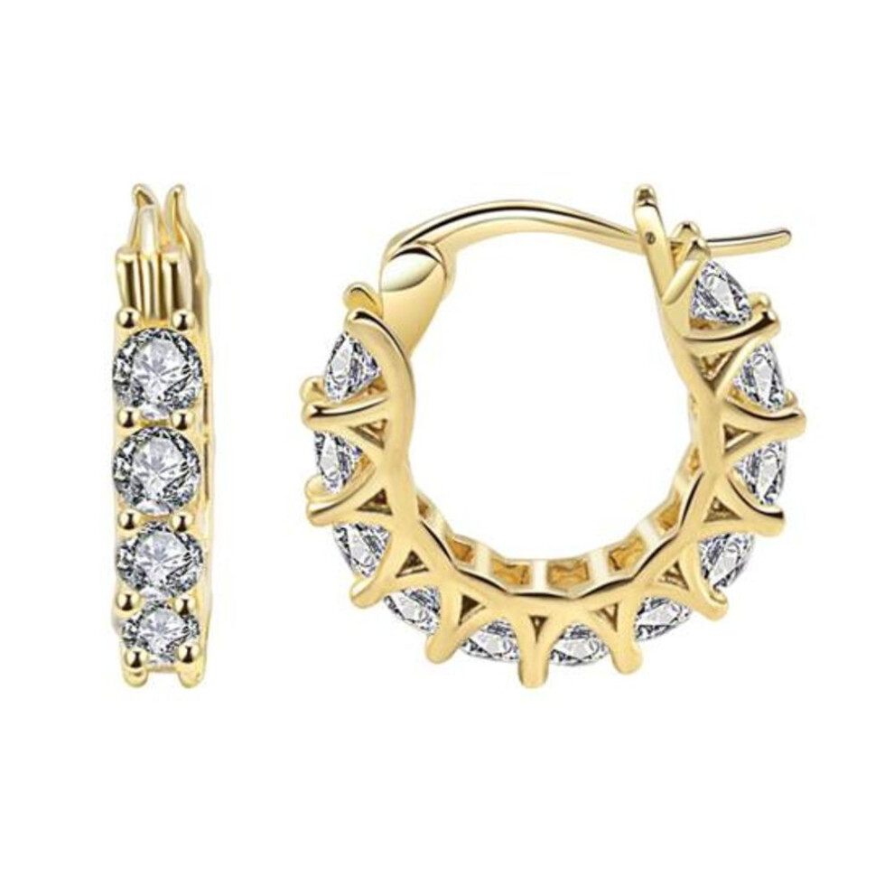 (golden) 1 Pair Cubic Zirconia Huggie Earrings U-shaped Small Contrast Color Polished Metal Earrings Cartilage Nail Earrings Daily Dating Party Jewelry