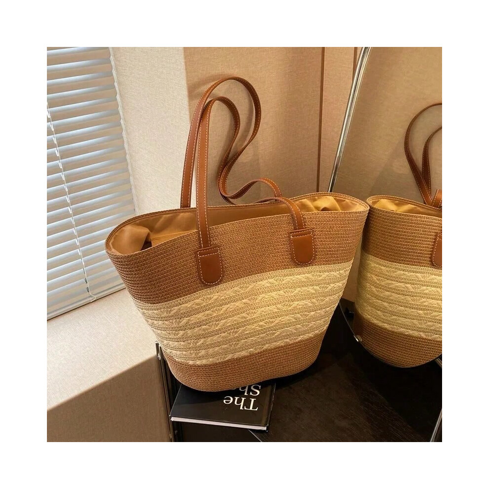 (Camel) Straw bag bag women's summer inswind 2024 new beach seaside outdoor travel vacation large capacity shoulder bag