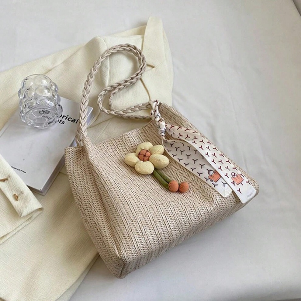 (Beige) Women's messenger bag woven bag, summer handbag shoulder bag, commuter tote bag, suitable for vacation travel, beach, shopping