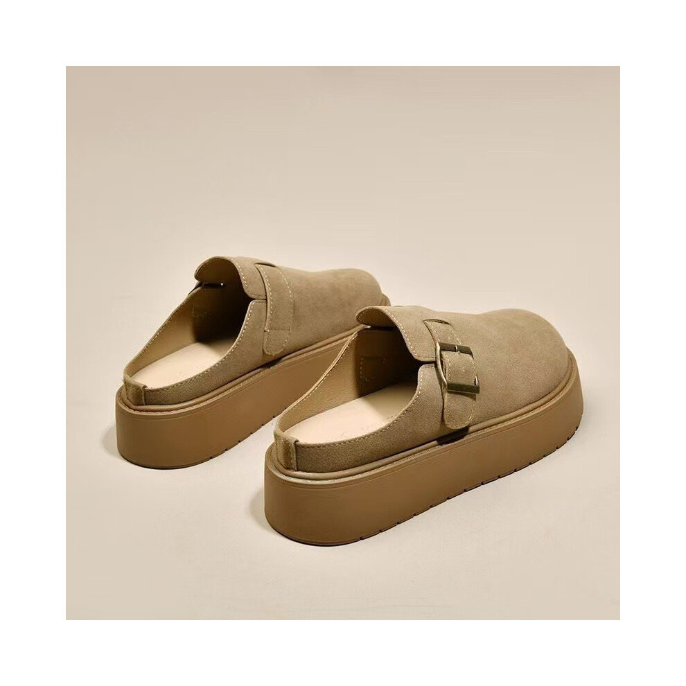 (Khaki,39)Chaussons Birkenstock femme à semelle épaisse en daim pour tenues d'été quotidiennes