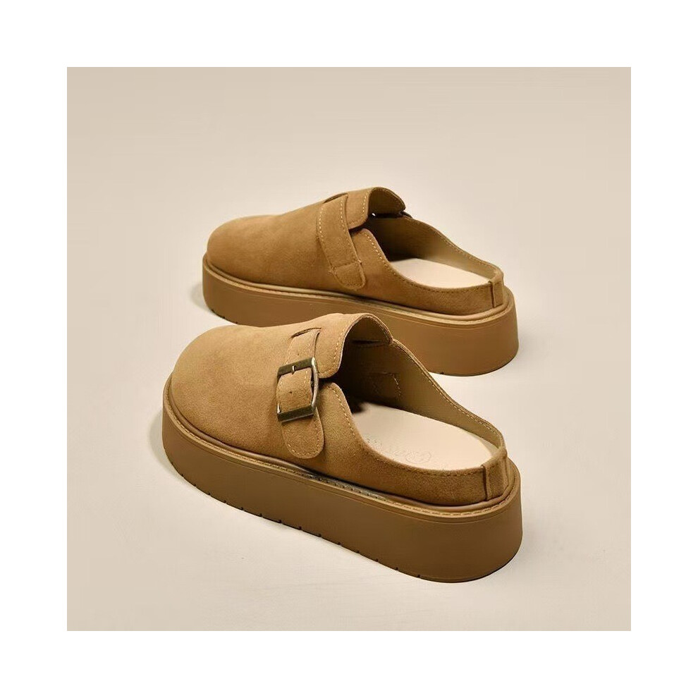(Brown,35)Chaussons Birkenstock femme à semelle épaisse en daim pour tenues d'été quotidiennes