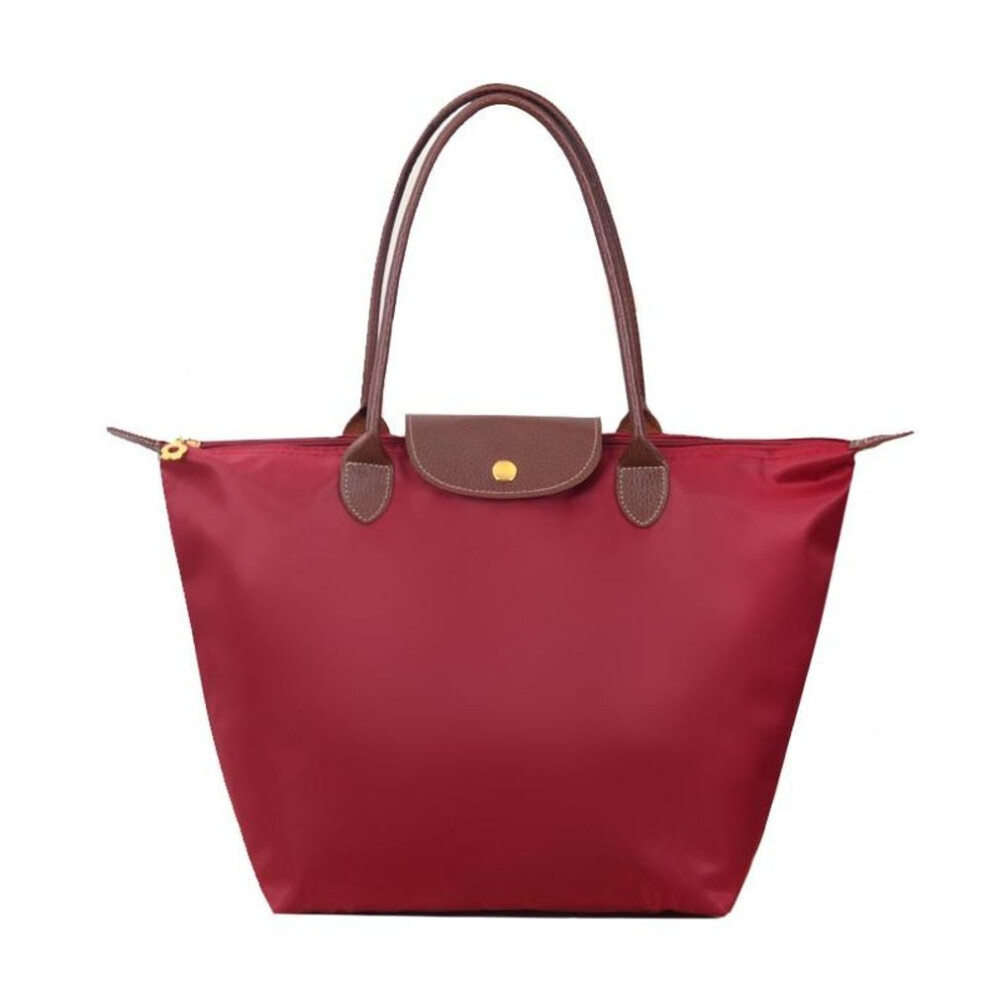 (wine red, L) New Nylon Beach Tote Bag Fashion Womens Handbag Tote Oxford Shoulder Bags Female Waterproof Dumplings Folding Shopping Bag 2024