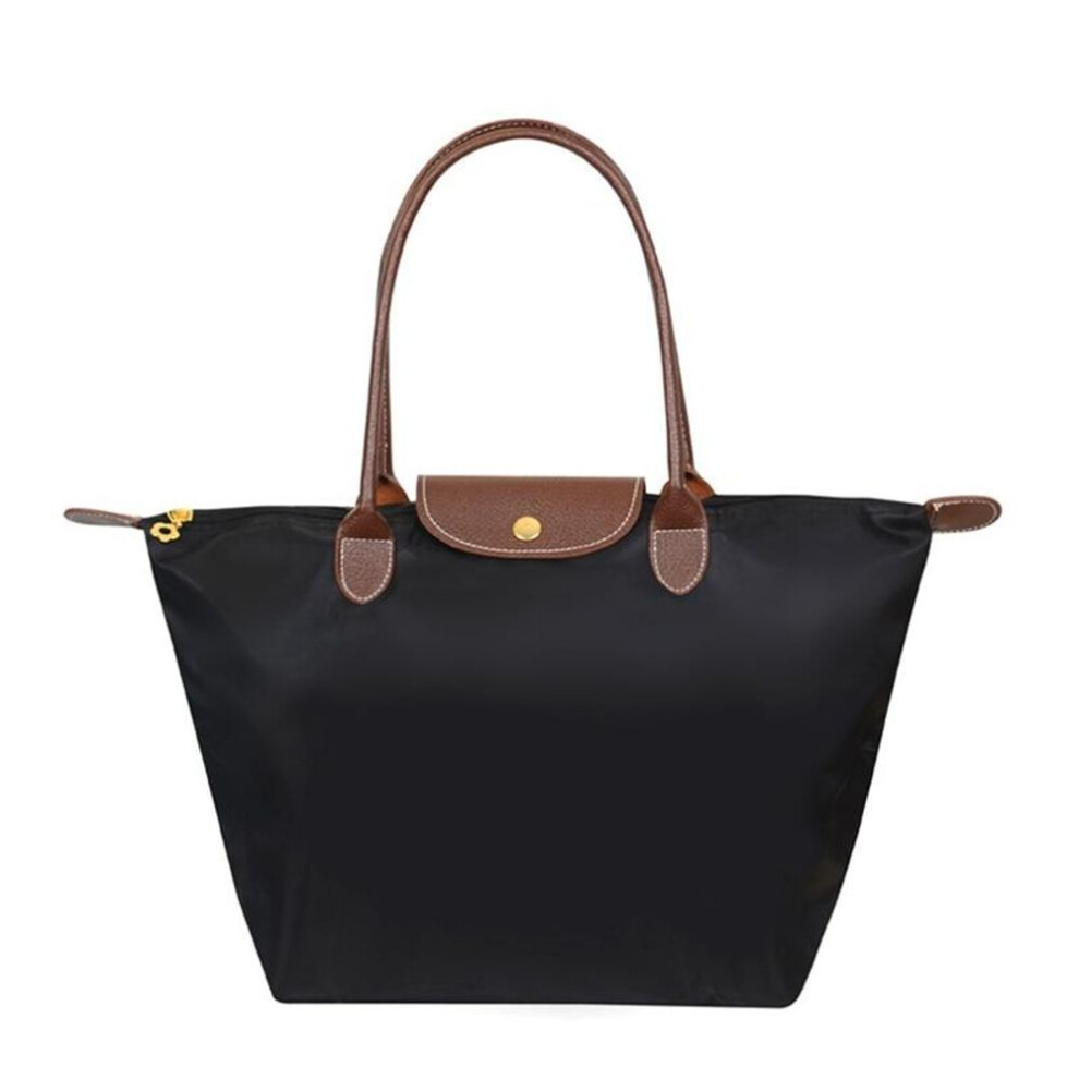 (black, M) New Nylon Beach Tote Bag Fashion Womens Handbag Tote Oxford Shoulder Bags Female Waterproof Dumplings Folding Shopping Bag 2024