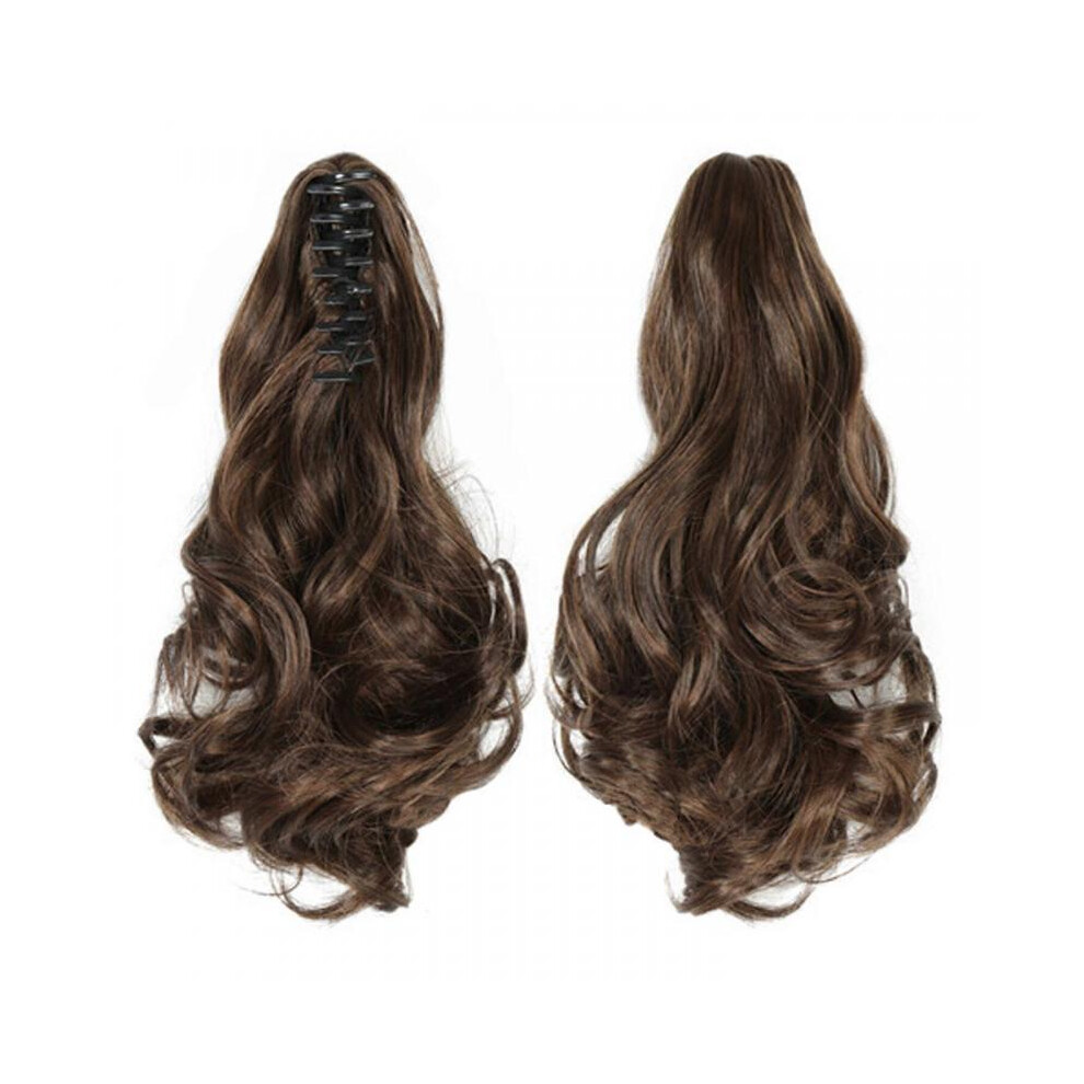 (40cm,brown1)Straight Curly Synthetic Clip in Claw Ponytail Hair Extension Synthetic Hairpiece,Invisible grab clip